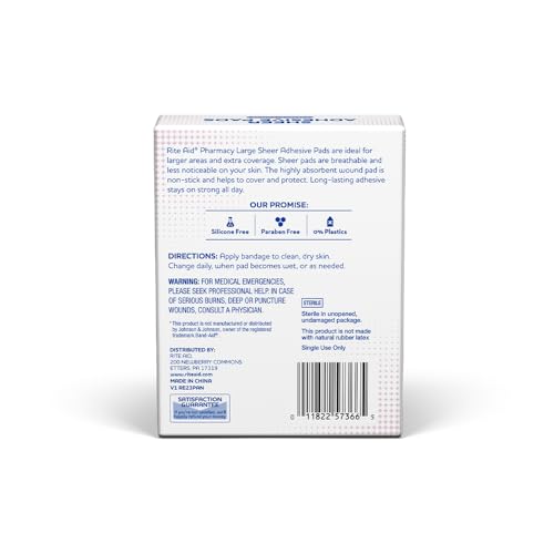 Rite Aid 012546310512 Sheer Adhesive Bandages With Sterile Non Stick Pad, 3 Inch X 4 Inch - 20 Count | Wound Care/First Aid Supplies thumb #2