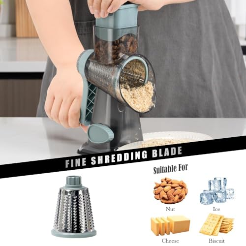 Image of Badelite Cheese Grater Vegetable Cheese Shredder Slicer Grater for Kitchen 3 Changeable Blades for Cheese Potato Zucchini Nuts Chocolate (Grey Blue)