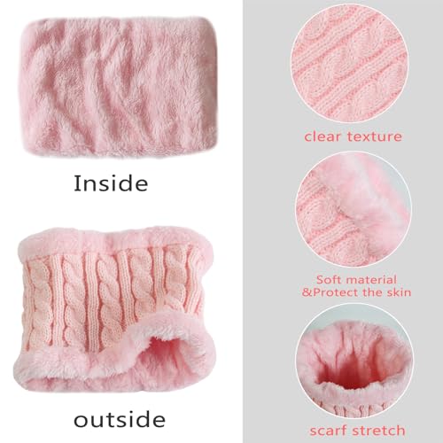 3Pcs Kids Beanie Hat Scarf Gloves Set, Toddler Winter Hat with Pom Warm Knit Neck Gaiter Fleece Lined Thermal Sets for Girls4