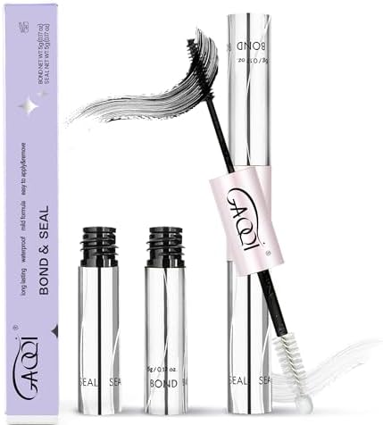 GAQQI Lash Cluster Glue, Lash Bond and Seal Waterproof, Bond & Seal Eyelash Glue for Clusters, Eyelash Adhesive Black Long-Lasting 72H, Latex-Free（5ml+5ml）