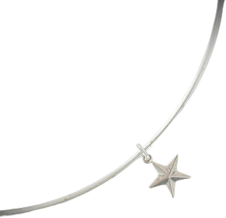 Star Pendant 1 3/8" Collar Necklace 15" - Silver Tone Statement Chunky Pendant Rhinestone Necklace for Women