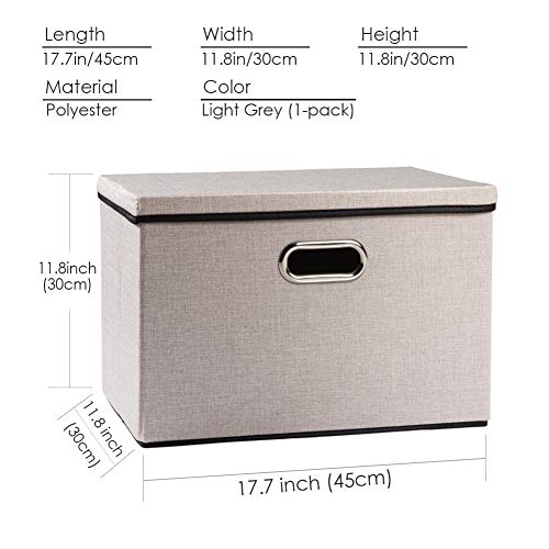 Image of PRANDOM Large Foldable Storage Bin with Lid [1-Pack] Linen Fabric Decorative Storage Box Organizer Container Basket Cube with Handles Divider for Closet Office Living Room Light Grey(17.7x11.8x11.8)