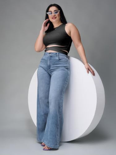 Image of Miss Chase A+ Women's Wide-Leg Mid Rise Regular Length Blast Effect Denim Jeans
