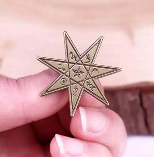 7 Seven Pointed Star Heptagram Babalon Babylonian Days Symbols Celestial Planets Saturn Jupiter Mars Mystic Mysticism Occult Astrology 1.2"" Enamel Pin Badge image 5