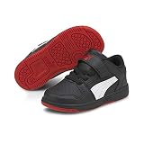 PUMA Kids Rebound Layup Lo Hook and Loop Sneaker, Black White-High Risk Red, 10 US Unisex Toddler