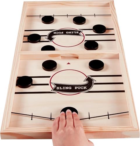 String Hockey Wooden Board Game for Kids & Family | Fast Sling Puck & Fastest Finger First Board Game | Indoor Skill Development Game for Boys & Girls 5–14 Years