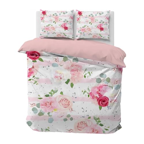 Parure de Lit 220x240 Adulte Réversible Bouquet De Pivoines, Housse de Couette Gardén Printempsen Microfibre Douce avec Fermeture Éclair, 2 Taies d’Oreiller 65x65,...