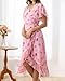 Ystguic Cocktail Semi Formal Evening Long Dresses for Women Wrap V Neck Short Sleeve Split Ruffle Flowy Wedding Guest Midi Dress 2025 Trendy Elegant Large YG074 Pink Floral L