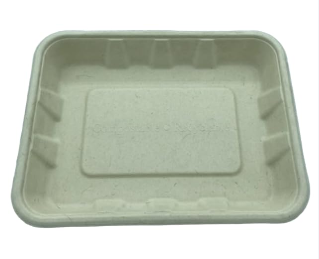 Bandejas desechables, caña de azúcar en Pack de 100 unidades. Bandejas para servir comida. Bandeja. Platos desechables. Cuencos desechables. Cano. Envases desechables para alimentos. caterings