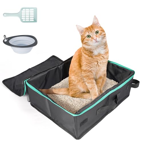 PETUX Portable Cat Travel Litter Box with Lid, Scoop, and Bowl