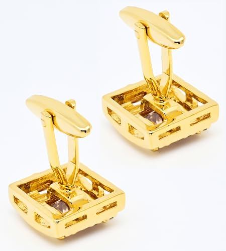 Mancuernillas cuadradas clásicas con cristal dorado 14K miniatura 6