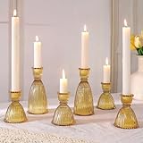 6 Pcs Amber Glass Candlestick Holders (3.5'/6', Assorted)- Tall Taper Candle Holders with Vintage Design, Candle Stick Holders in Bulk for Fall Party Decor, Amber Candle Holder for Tapered Candles
