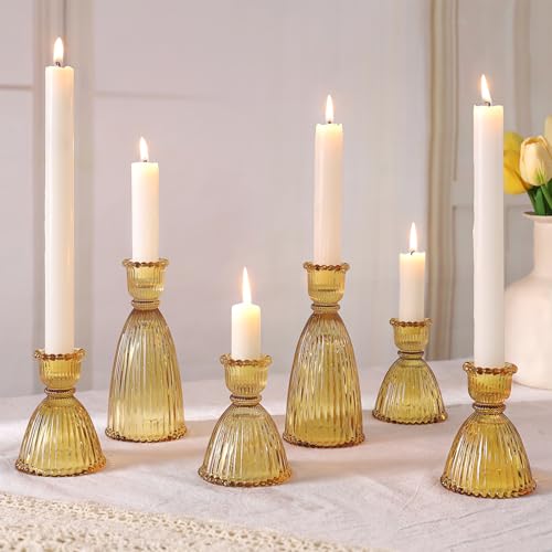 6 Pcs Amber Glass Candlestick Holders...