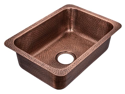 Monarch Abode Kitchen & Bar Sink – 21-inch Milan Dual Mount Drop in Kitchen Sink, Hand Hammered Pure Copper Sinks, Drop in Bar Sinks or Undermount, Deep Single Rectangular Bowl