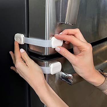 AMAZON - Vmaisi Baby Proofing Cabinet Locks – Childproofing Adjustable Multi Use Straps Latches for Drawers, Fridge, Dishwasher, Toilet Seat, Cupboard, Closet, Oven,Trash Can, Adhesive No Drilling (White) (4)