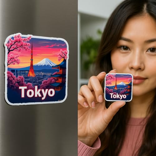 Image of Naxon Tokyo Theme Souvenir Wooden Fridge Magnet - 3x3 Inch Stylish Refrigerator Magnet for Kitchen & Home Decor | Travel Souvenir Gift from Japan | Fridge Decoration Magnet | Pack of 1