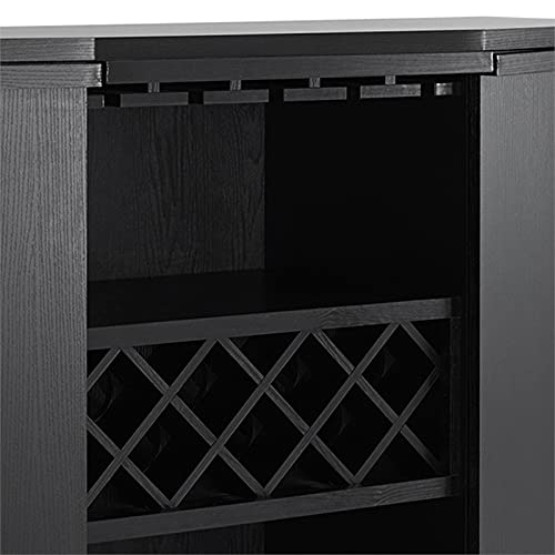 Iohomes Annadel Contemporary Wine Buffet, Wood Sideboard With Glass Rack, Two Shelved Cabinets And Open Bottom Shelf, Black #TOP5