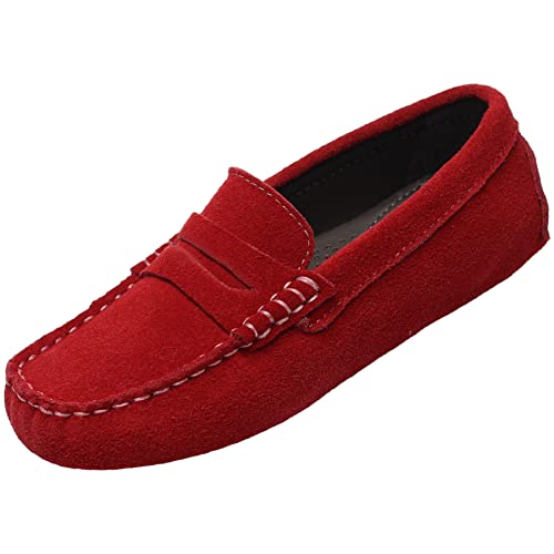 rismart Kids Penny Loafers for Boys Girls Slip on School Casual Flat Boat Shoes (Red,11 Little Kid)