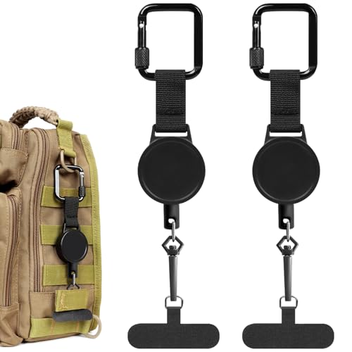Vexran 2er Handysicherung Outdoor Ausziehbar – Handy Diebstahlschutz mit Karabiner, Schlüsselanhänger Ausziehbar, Einziehbares Schlüsselband für Wandern, Skifahren, Radfahren, Alltag Schwarz