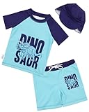 ALVABABY 2-Piece Boy Swimsuit, 5-6T Boys' Rash Guard Sets, Bathing Short Sleeve Swimwear ST-K02-5-6T