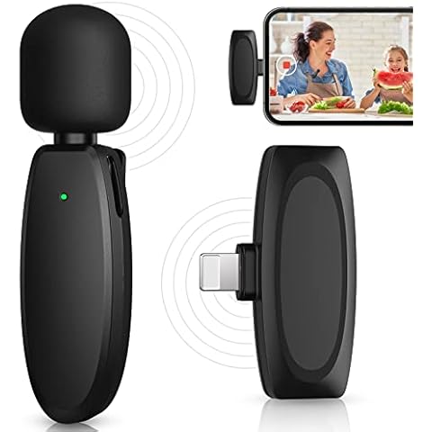 Wireless Lavalier Microphone, Wireless Mic for iPhone iPad, Plug-Play Lapel Clip-on Mic, 2.4GHz Noise-reducing for YouTube, Live, TikTok, Facebook, Vlog, Interview and Recording, No APP & Bluetooth Cover