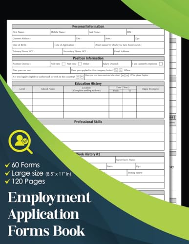 employment application forms Book | job application form | 8.5" x 11" inches | 120 Pages.