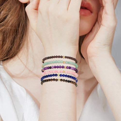 GoPaw Bracelet Pierre Naturelle Femme, 4mm Bracelet Perles Femme Amethyste Perles Naturelle Bracelets pour Femmes Bijoux Cadeau pour Femmes (Lapis-lazuli) – vue 5