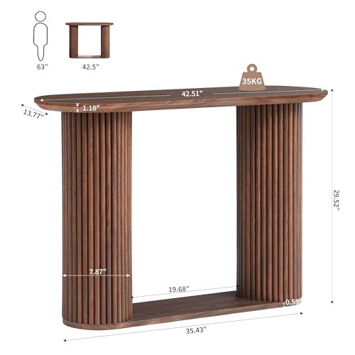 AVZEAR Fluted Entryway Console Table with Storage Shelf, Oval Curved Mid Century Couch Table Behind Sofa Console Tables Long and Skinny for Living Room Hallway Entrance Foyer, Walnut
