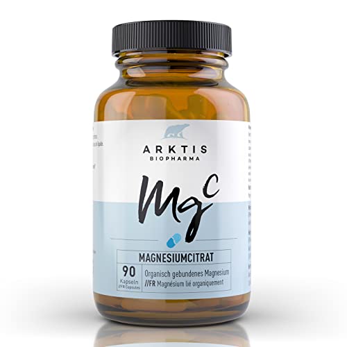Arktis BioPharma Magnesiumcitrat - 90 Magnesium Kapseln, vegan, hochdosiert, 240 mg pro Tagesdosis, Laborgeprüft, ideal zur Unterstützung von Muskeln und Nerven Cover