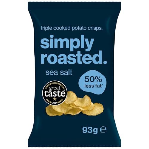 Simply Roasted - Sea Salt Crisps | 12 x 93g Sharer Bags | Just 3 Ingredients | 50% Less Fat | Under 99 Cals Per Serve | Triple Cooked for the Ultimate Crunch | Vegan | Gluten & Allergen-Free