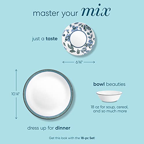 Corelle 18-Piece Dinnerware Set, Service For 6, Lightweight Round Plates And Bowls Set, Vitrelle Triple Layer Glass, Chip Resistant, Microwave And Dishwasher Safe, Veranda #TOP1