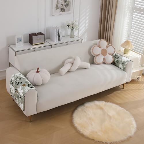 Image of HOKIPO 'Elira Series' Digitally Printed Water Repellent + Waterproof Sofa Armrest Cover with Pockets (2Pcs) - Feather Brown Floral (AR-5251-C1*2)