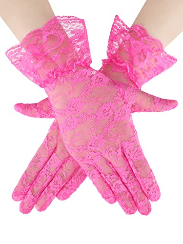 SATINIOR Ladies Lace Gloves for Women Tea Party Elegant Short Courtesy Gloves for Wedding Dinner Opera Parties(Rose Red 1 Pcs)