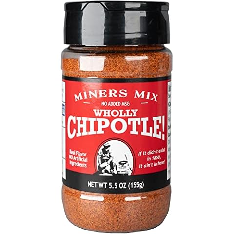 MINERS MIX Wholly Chipotle Gourmet BBQ Rub. Genuine Chipotle Gives A Bold Spicy, Smoky Kick To Steaks, Pork, Chicken, Bloody Mary Cocktails, Fruit And Lots More. 5.5oz Cover