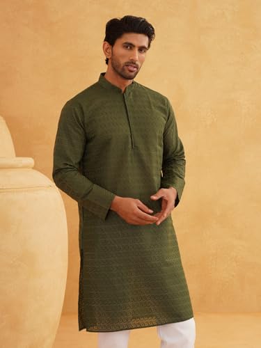 Image of Sojanya (Since 1958 Motifs Embroidered Thread Work Pure Cotton Straight Only Kurta