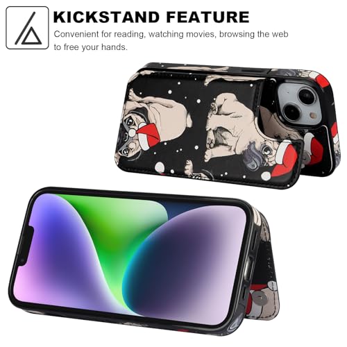 Image of HAOPINSH for iPhone 13 /14 Wallet Case with Card Holder, Christmas Santa Pet Puppy Pattern Back Flip PU Leather Kickstand Card Slots Case for Girls Women, Double Magnetic Clasp Cover 6.1 inch