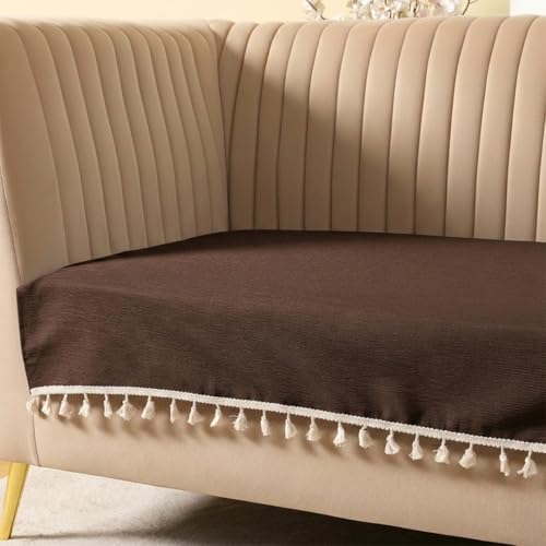Image of HOMEMONDE 2 Seater Sofa Cover with Tassels |Soft, Durable & Textured Chenille Fabric with Tassels | Sofa Cover Mats for Living Room, Bedroom, Drawing Room & Office (76 X 122 CM, Brown)