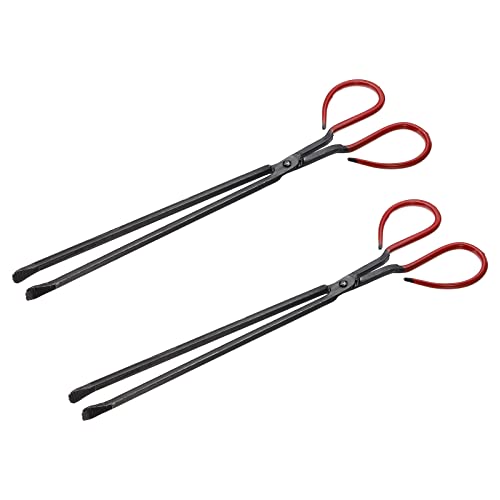 uxcell 2pcs Scissors Tong, 42cm Carbon Steel Fireplace Firewood Picker Barbecue Charcoal Pick Up Tool (Black)