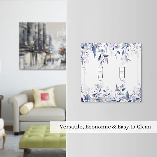 Decorative Switch Plate Covers Rustic Ink Blue Eucalyptus Leaves Sage leaf 2 Gang Light Switch Cover Plate Unique Double Toggle Wall Plate Light Switch Covers for Bedroom Home Decor