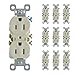 Pass & Seymour 3232TRLACP8 Duplex Outlet, Tamper Resistant Grounded, 15-Amp, 125-volt, Light Almond, 10-Pack