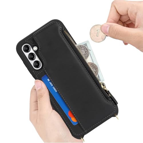 Cavor for Samsung Galaxy A14 5G Phone Case Wallet for Women, Galaxy A14 Crossbody Case with Strap,Leather Zipper Pocket Card Holder Cover-Black by Cavor - Image 4