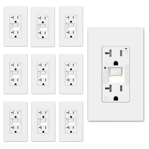 ELEGRP GFCI Outlet w/Nightlight, 20 Amp Self-Test GFI Electrical Outlet, Thinner Design, Tamper Resistant GFCI Receptacle, Ground Fault Receptacle w/Wall Plate, UL Listed, Matte White 10 Pack