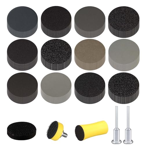 POFIBO 185 Stück Schleifscheiben 25mm Klett Nasse Trockene Schleifpads, (Körnung 60-10000) Sandpapier Schleifwerkzeug Mit für Dremel-Rotationswerkzeug, für Holz, Metall, Auto Polieren