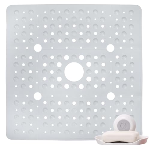 SlipX Solutions Extra Large Square Shower Mat (27\"x27\") (White) & Strong Hold Soap Saver, Non-Slip, Machine Washable, Suction Cup Bathroom & Kitchen Accessories, (White)