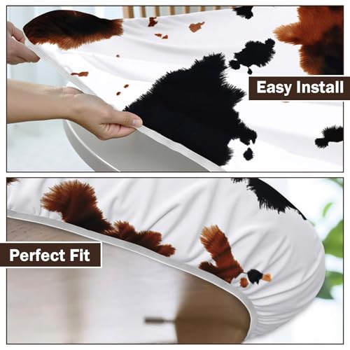 Cowhide Round Fitted Tablecloth with Elastic Edge,Water-Resistant Brown White Animal Cow Skin Spots Table Cover for 40-44" Found Tables Rustic Western Farmhouse Table Cloth for Dinner,Outdoor,Patio by Czeservior - Used condition - Image 6