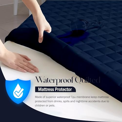 Image of TAG 24 Waterproof Cotton Quilted Mattress Protector Breathable Hypoallergenic Noiseless Ultra Soft Fitted Bed Protector 72x48 inch (72x48 inch | 6x4 ft, Navy Blue)