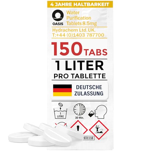 Wicked Chili Travel Wasseraufbereitung Trinkwasser (150 Tabletten je 1 Liter) Wasserentkeimung & Trinkwasseraufbereitung - für Wandern & Campen, Notfallrucksack Reiseapotheke, Notfall Ausrüstung