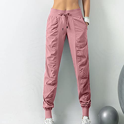 Calça feminina de corrida premium com bolso para suor, roupas casuais esportivas e esportivas, rosa,