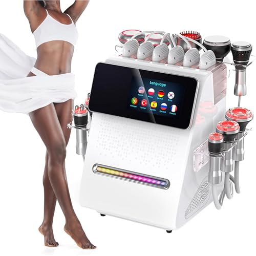 SSQUZA MáQuina EliminacióN Grasa por Radiofrecuencia (RF) Al VacíO, 11 En 1, CavitacióN 80k, Profesional, para Moldear El Cuerpo, Masajeador VacíO por Radiofrecuencia, con 11 Cabezales Masaje