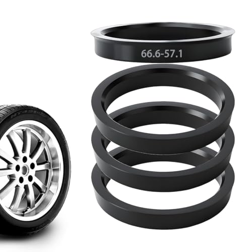 4 anillos centradores, de llanta de plástico negro, anillos centradores de buje, 57,1 mm de diámetro interior, 66,5 mm de diámetro exterior, anillos de buje de rueda de coche ABS negros